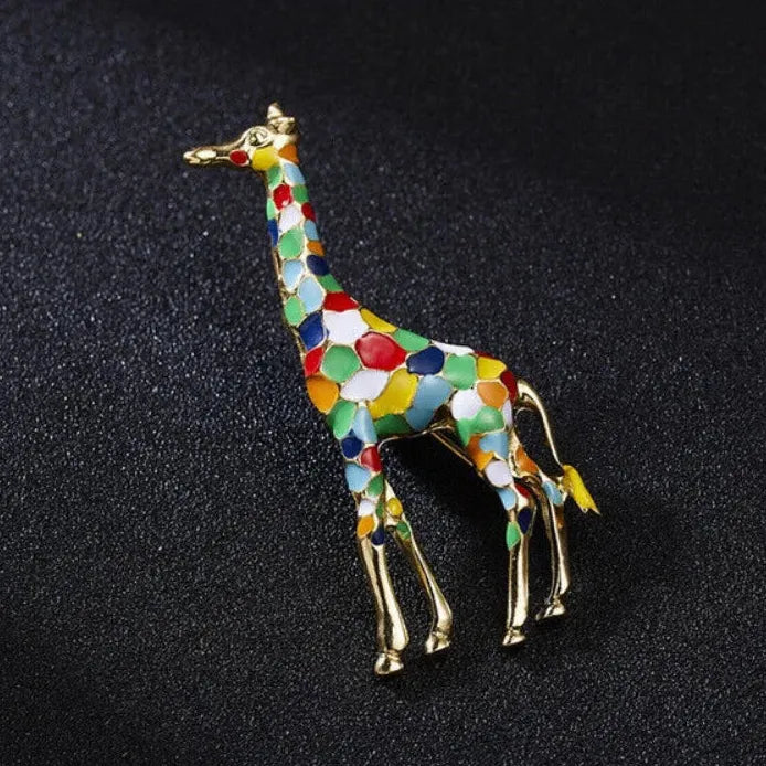 Gold Enamel Giraffe Brooch Animal Pin for Women Stylish Gift