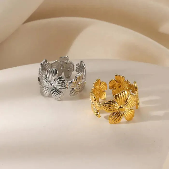 Adjustable Stainless Steel Flower Plant Ring for Women and Girls Jewelry