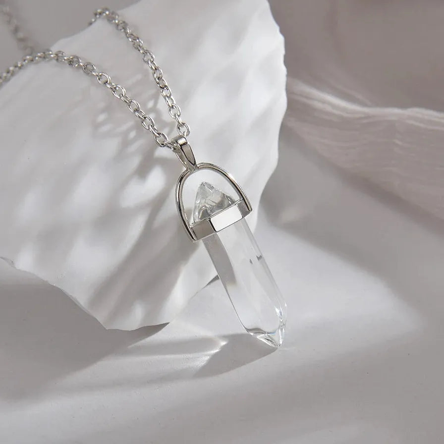 Dark Luminous Hexagonal Stone Necklace Crystal Pendant Gift Jewelry