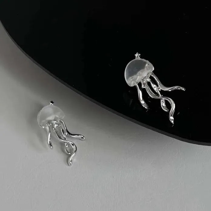 Gothic Silver Jellyfish Pendant Necklace Women Y2K Tassel Chain Choker Jewelry