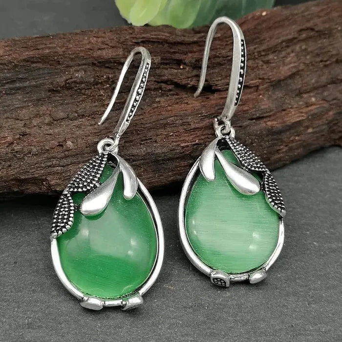 Bohemian Green Stone Drop Earrings for Women Zinc Alloy Romantic Wedding Gift