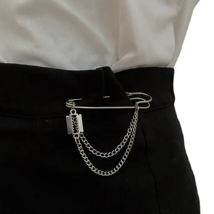 Korean Style Zinc Alloy Metal Butterfly Chain Brooch Pin for Men Women