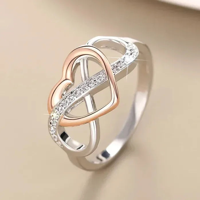 Heart Infinity Brass Ring with Cubic Zirconia for Women Wedding Jewelry