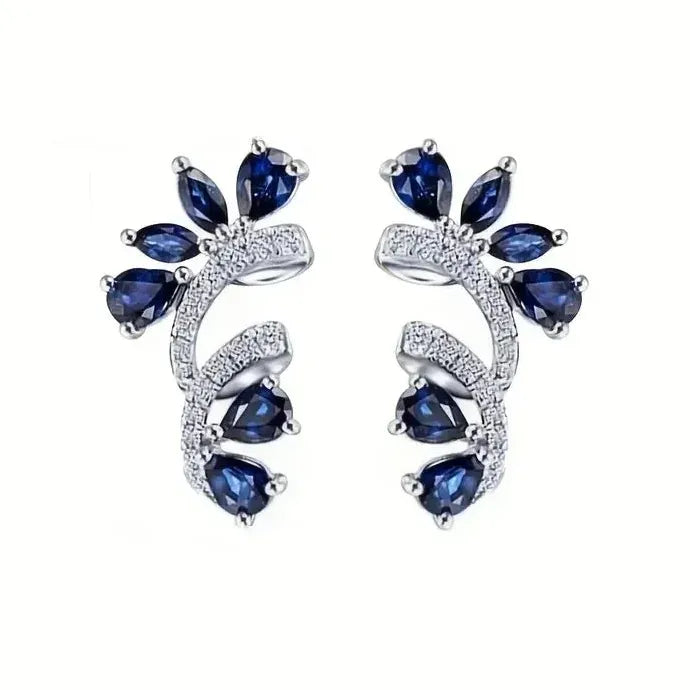Blue Zircon Flower Stud Earrings Zinc Alloy Women’s Anniversary Gift Jewelry