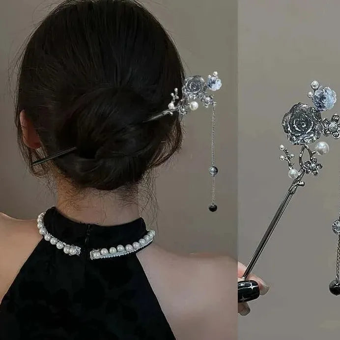 2024 Chinese Style Butterfly Flower Tassel Zinc Alloy Hair Stick for Women