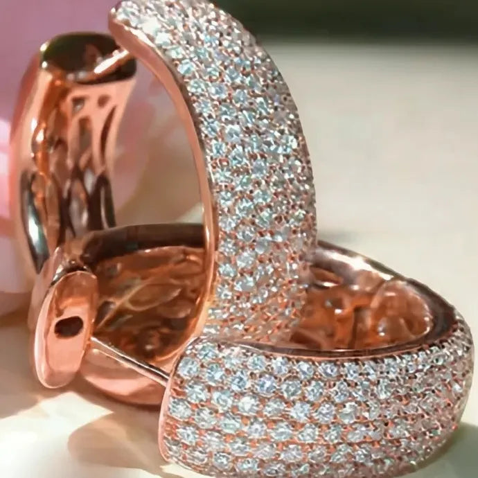 Rose Gold Geometric Hoop Earrings Micro Pave CZ Copper Alloy Jewelry Gift
