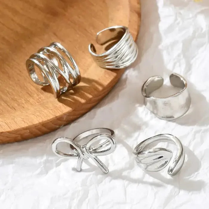 5Pcs Adjustable Geometric Opening Bow Knot Rings for Men Women Jewelry