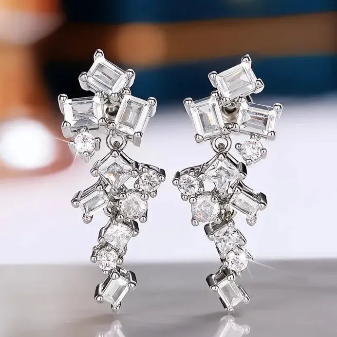 Geometric Cubic Zirconia Dangle Earrings Stylish Wedding Jewelry Women