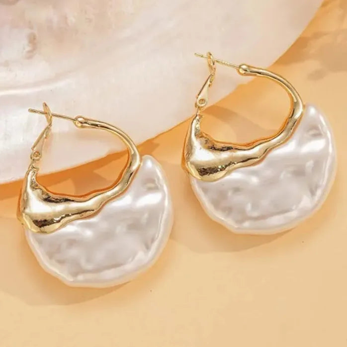 Vintage Semi-Circular Pearl Earrings for Women Gold Metal Wedding Jewelry Gift