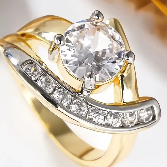 Two Tone Irregular CZ Ring Brass Wedding Party Jewelry for Women Luxury