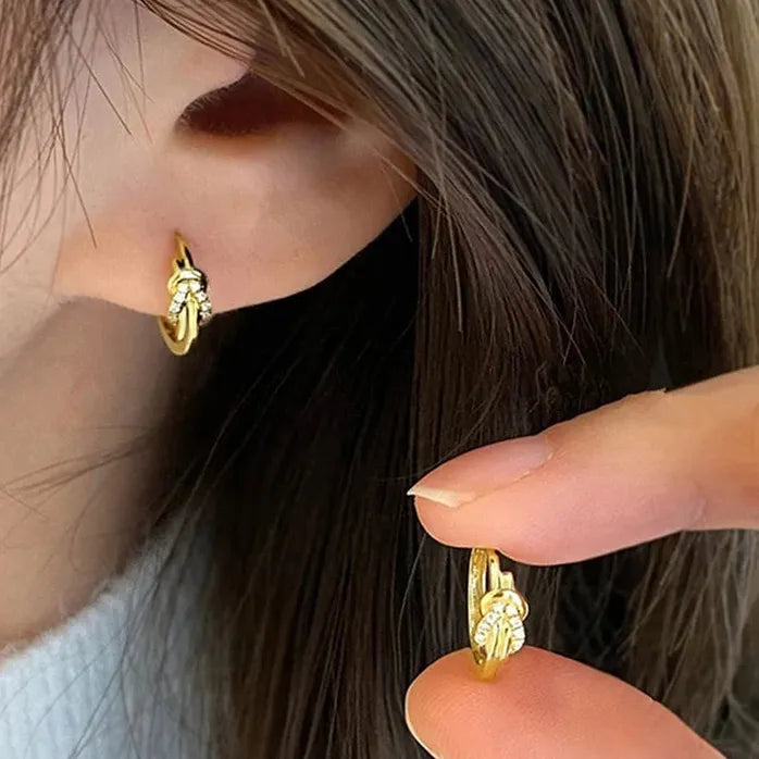Chic Women's Gold Cubic Zirconia Geometric Hoop Earrings Jewelry