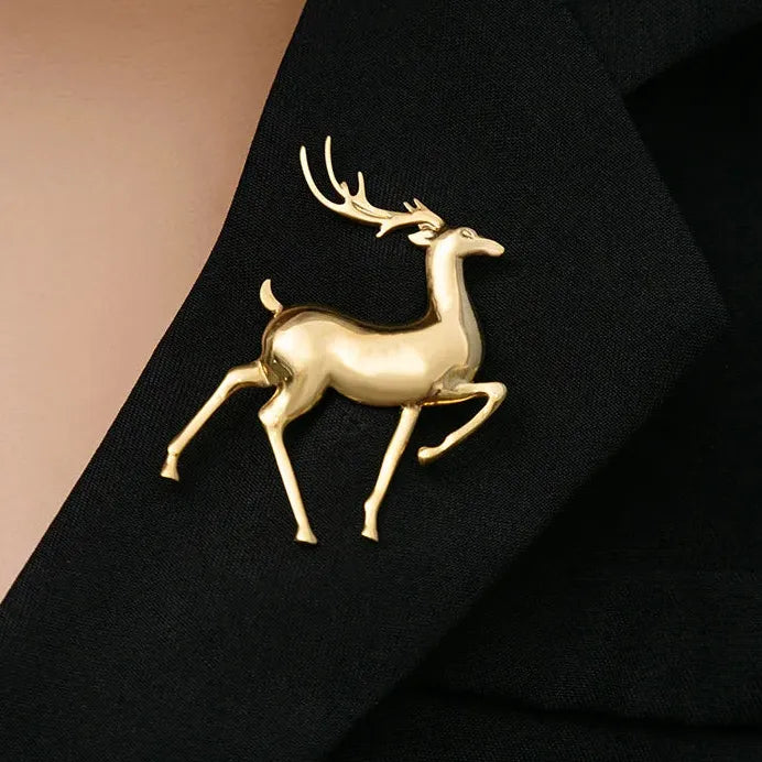 Gold Metal Deer Brooch Zinc Alloy Unisex Luxury Suit Jewelry