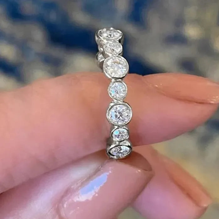 Trendy Geometric Round Cubic Zirconia Ring for Women Silver Gold