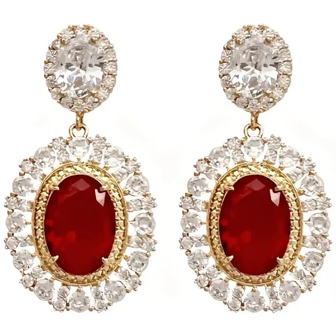 Gold Red CZ Geometric Drop Earrings for Women Wedding Party Jewelry
