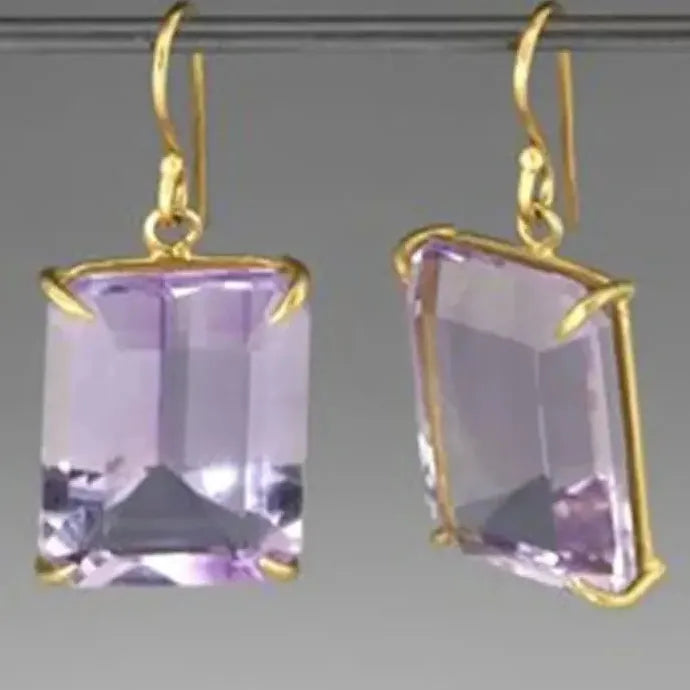 Natural Amethyst Drop Earrings for Women Cubic Zirconia Zinc Alloy Gift