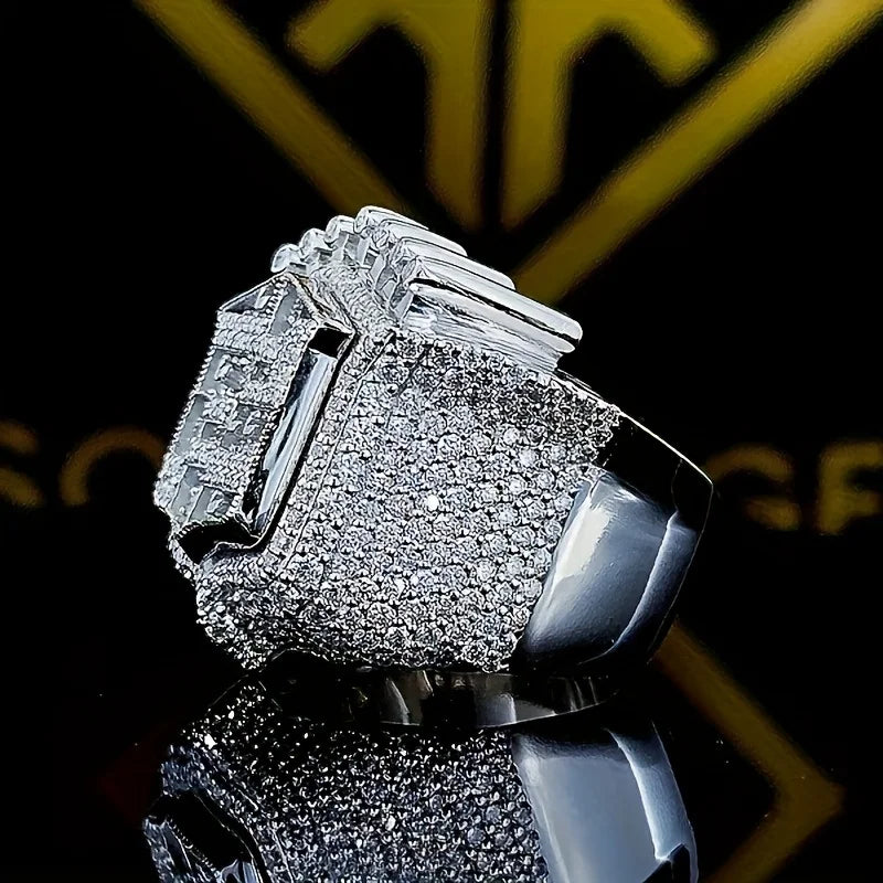 2025 Men’s 925 Sterling Silver Iced Out King Crown Hip Hop Ring White Gold Plated