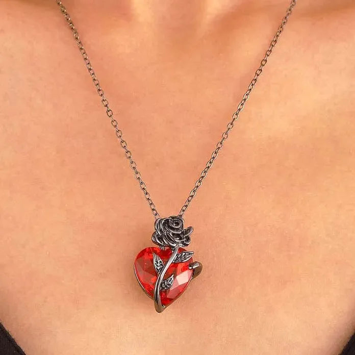 Gothic Red Heart Pendant Necklace Punk Love Flower Choker Y2K Jewelry