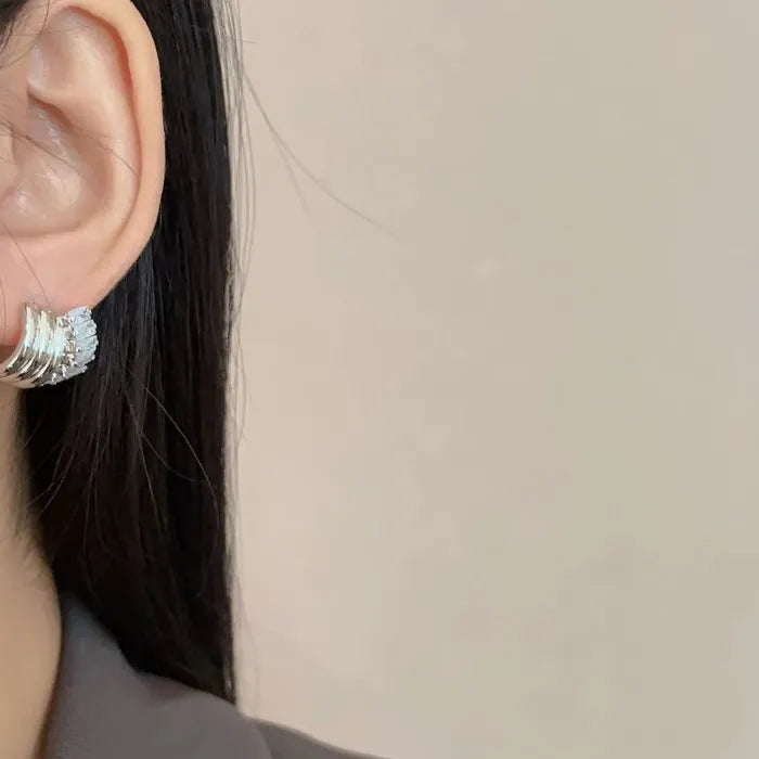 Vintage Crystal C-Shaped Drop Earrings Zinc Alloy Wedding Gift for Women