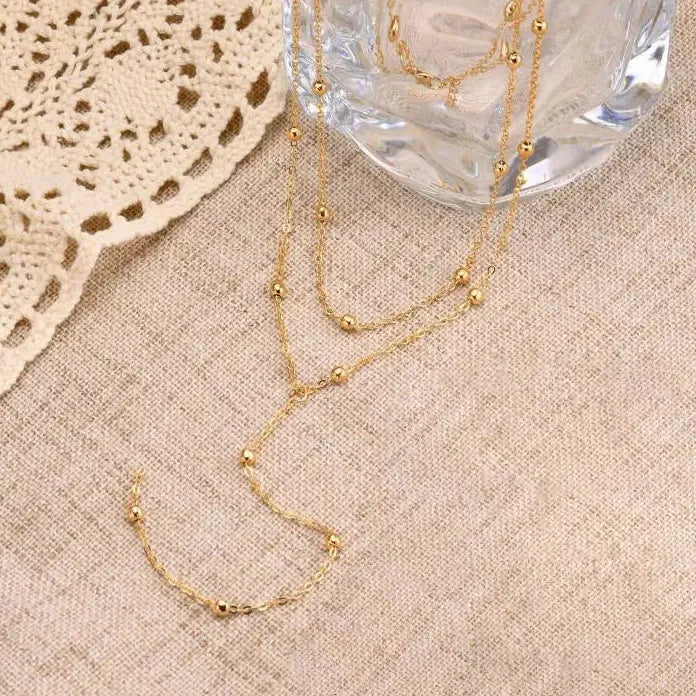 Vintage Gold Double Layered Long Chain Necklace for Women Copper Geometric Pendant Circle Symbol