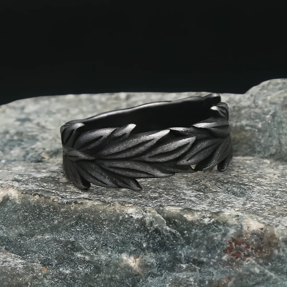 Vintage 316L Stainless Steel Black Ears of Wheat Ring Unisex Neo-Gothic Punk Jewelry Gift