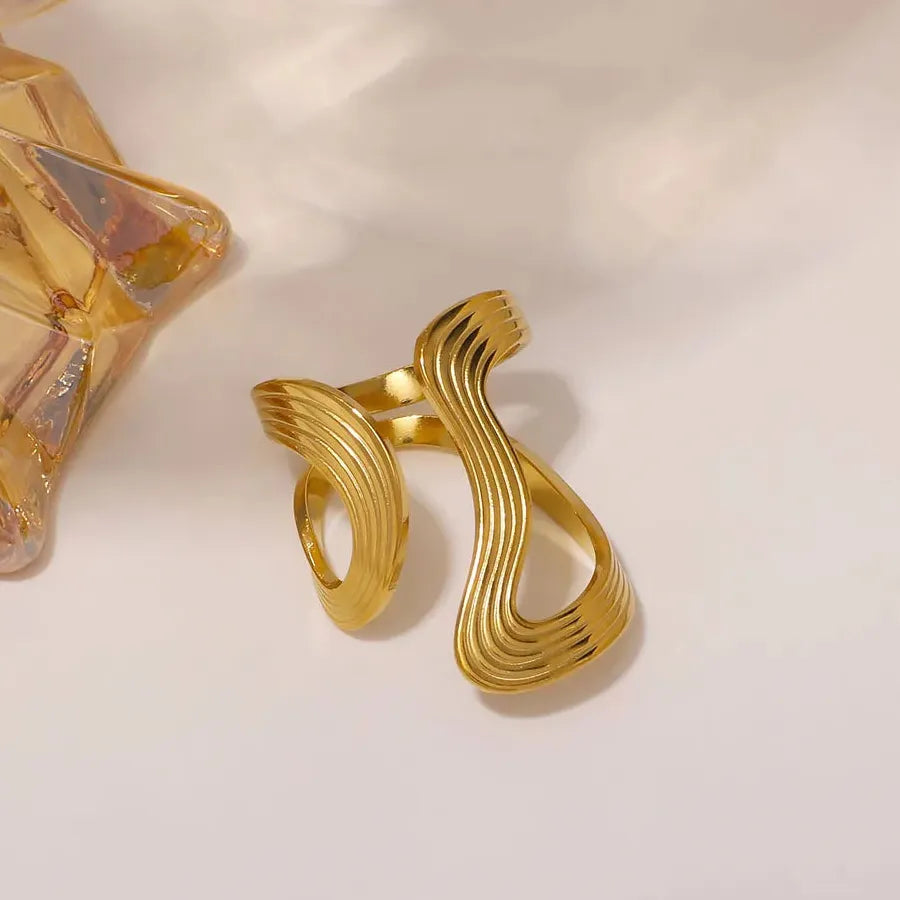 18k Gold Plated Stainless Steel Geometric Cross Ring for Women Jewelry