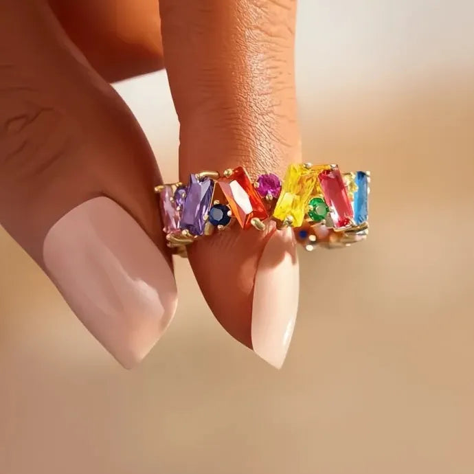 Trendy Geometric Brass Ring with Colorful CZ for Women Party Accessories