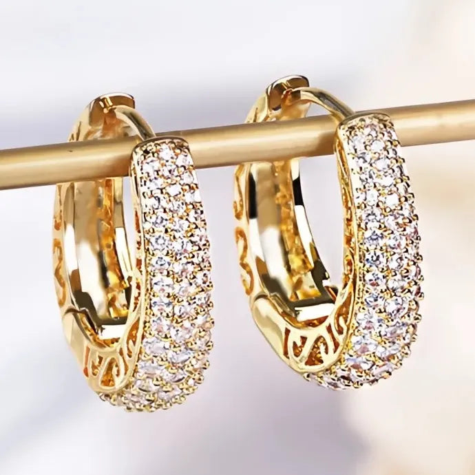 Elegant CZ Geometric Hoop Earrings for Women Silver Gold Copper Alloy Jewelry