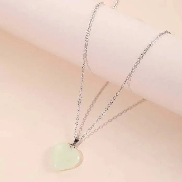 Blue Luminous Heart Pendant Necklace Glow in Dark Couple Jewelry Gift