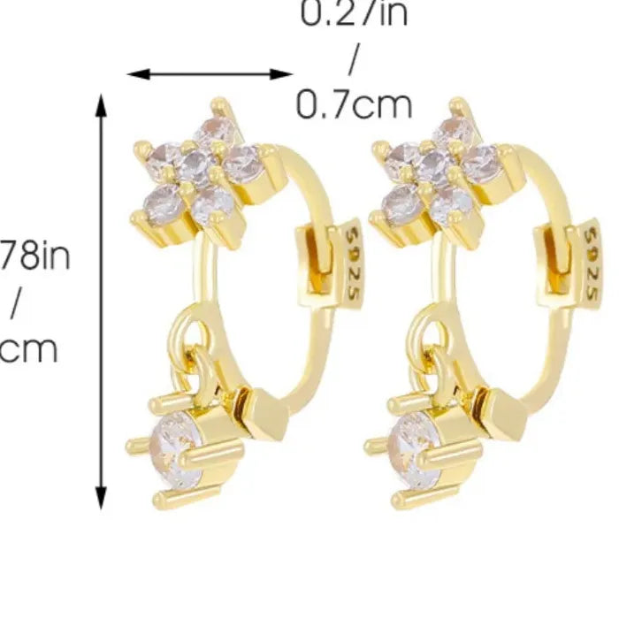 Gold-Plated Butterfly Hoop Earrings with Crystal Waterdrop Pendants