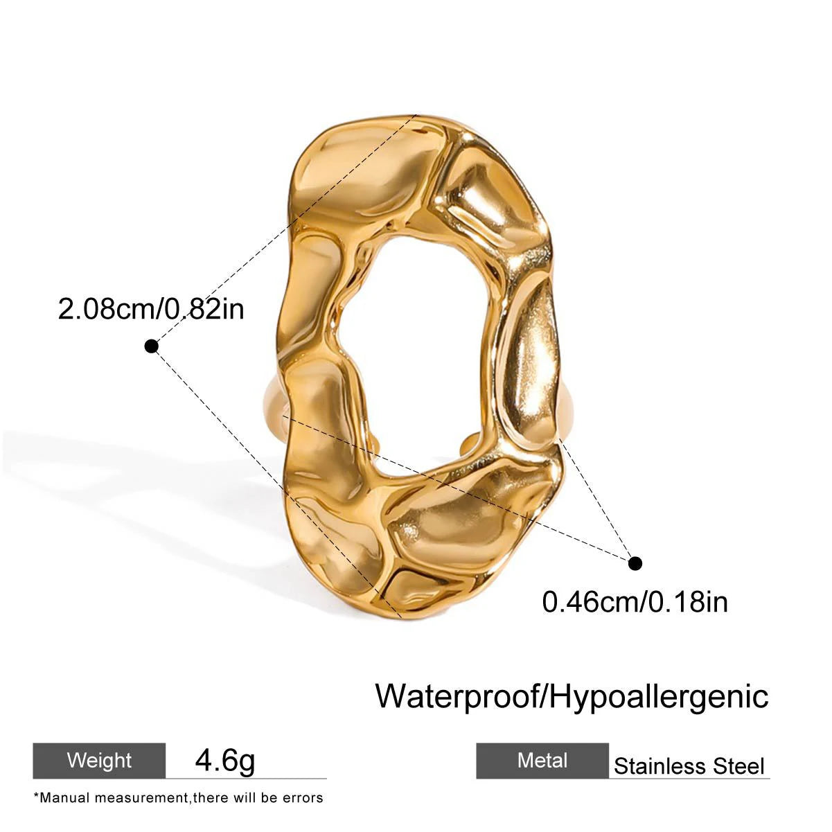 18k Gold Plated Stainless Steel Oversize Hollow Geometric Spiral Pearl Ring for Women