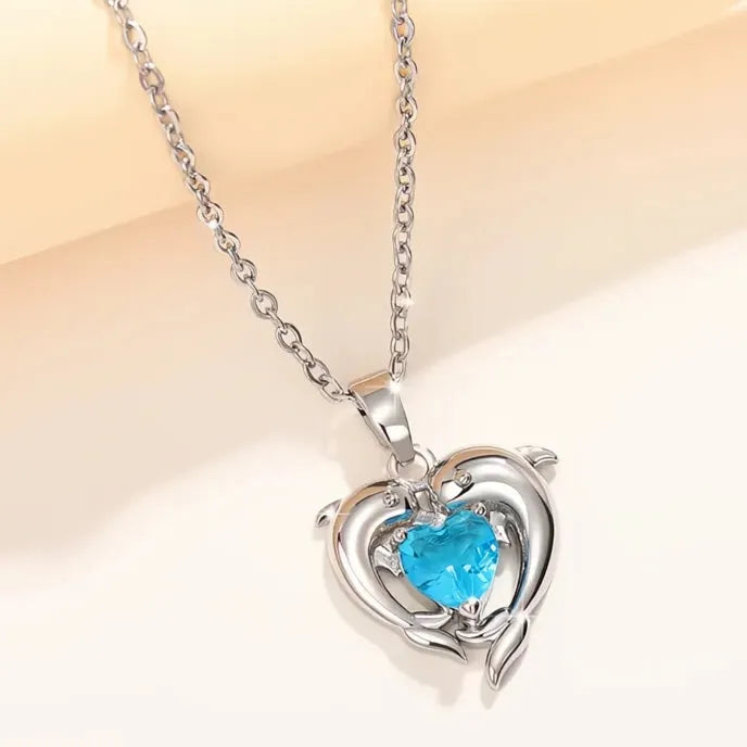 Romantic Love Dolphin Pendant Necklace for Women Copper Alloy Cubic Zirconia Jewelry Wedding Party