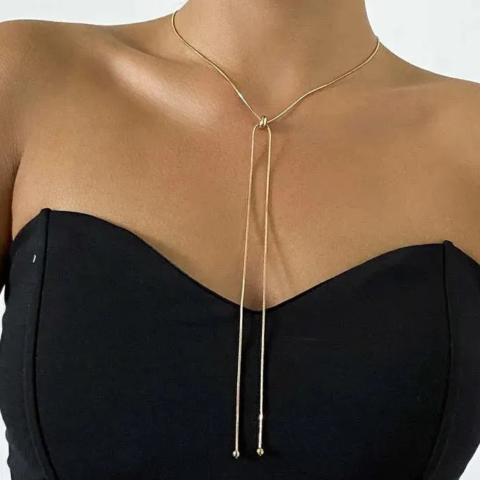 Kpop Metal Snake Chain Choker Necklace for Women Adjustable Tassel Gift Jewelry