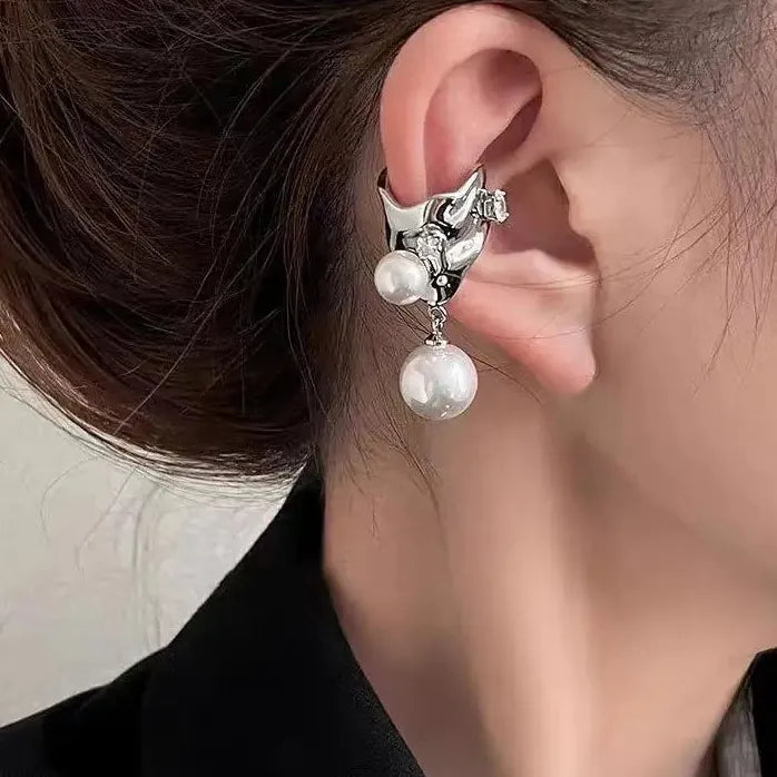 Vintage Pearl Zircon Geometric Clip-On Ear Cuffs Earrings for Women Stylish