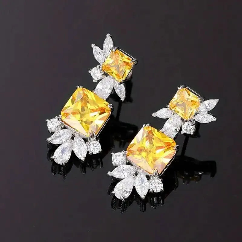 Copper Geometric Zircon Square Stud Earrings Shiny CZ Bride Bridesmaid Jewelry