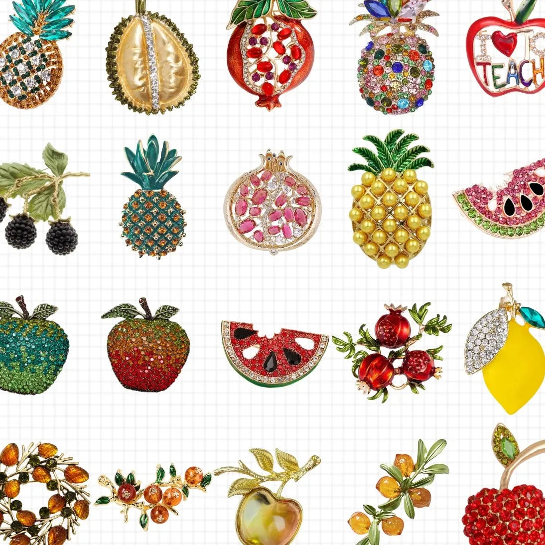 Watermelon Apple Durian Mulberry Fruit Brooch Pin for Women Men