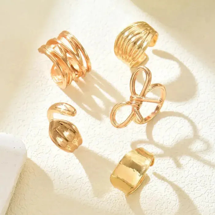 5Pcs Adjustable Geometric Opening Bow Knot Rings for Men Women Jewelry