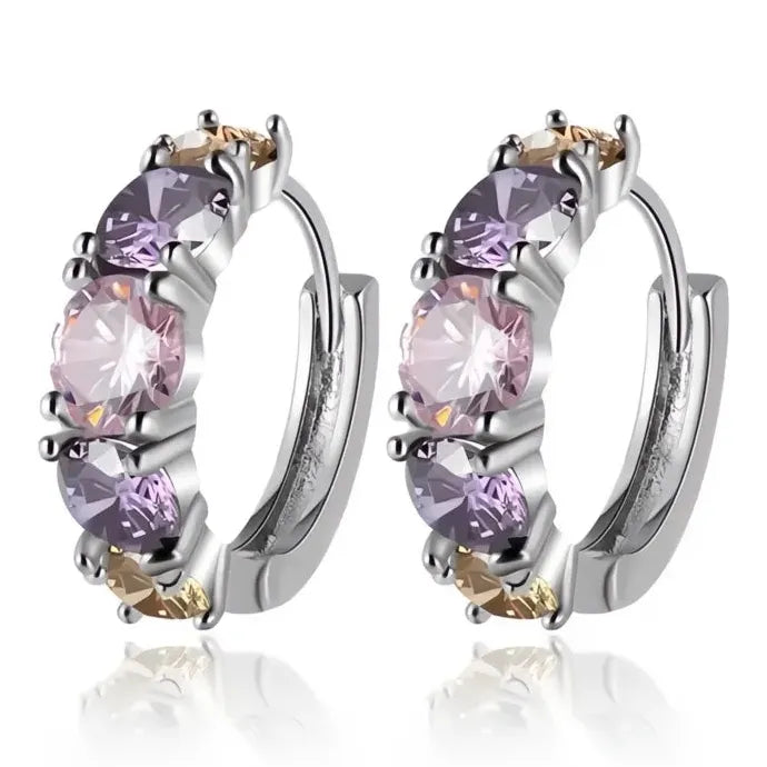 Purple Geometric Copper Alloy Cubic Zirconia Hoop Earrings for Women Party