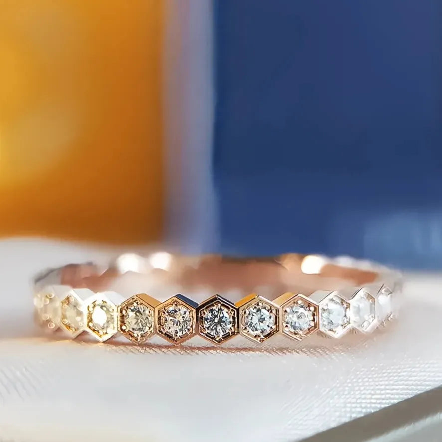 Women’s Geometric Wedding Engagement Ring Brass Cubic Zirconia Rose Gold Silver Band