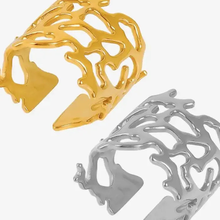Stainless Steel Hollow Irregular Tree Branch Ring Waterproof Wedding Gift Jewelry