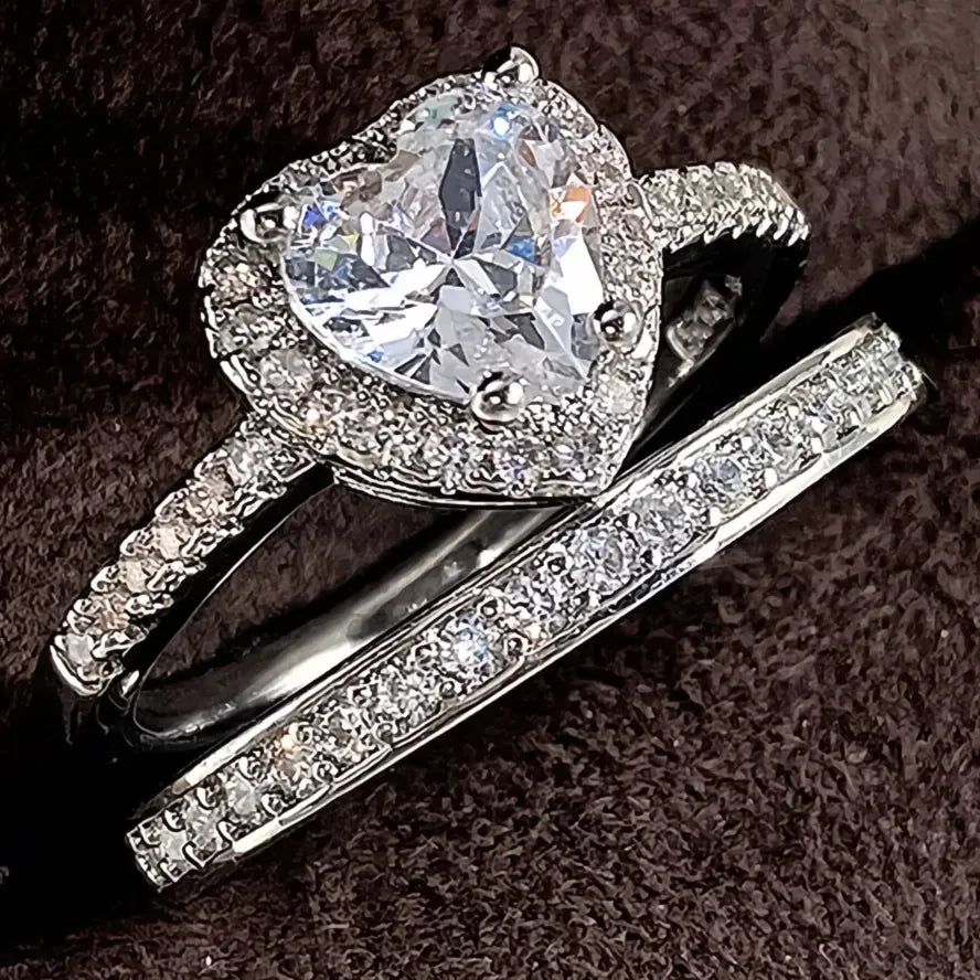 2023 Modern Bridal Ring Set for Women 2Pcs Luxury Cubic Zirconia Brass Engagement Bands Jewelry