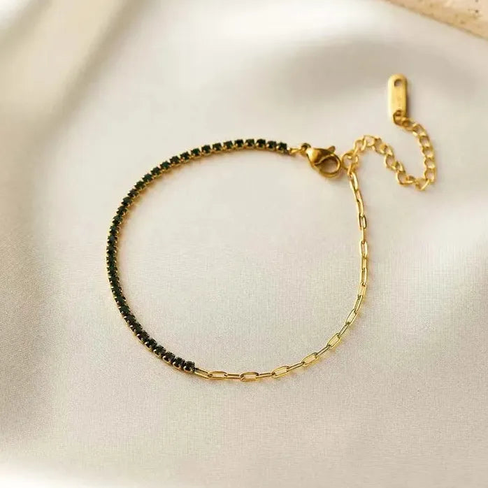 Luxury Colorful Cubic Zirconia Tennis Bracelet Women Stainless Steel Gold Chain Jewelry Gift