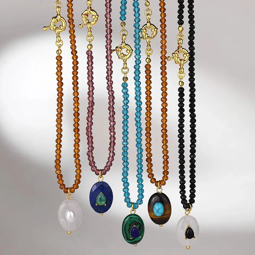 Handmade Multi Colored Bead Zircon Crystal Choker Necklace Boho Gift Jewelry