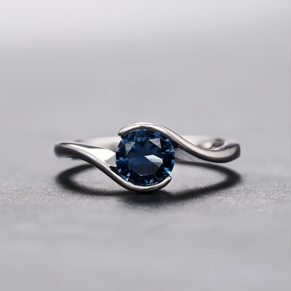 Luxury Solitaire Band Women's Ring with Blue Cubic Zirconia Bridal Wedding Jewelry 2022 Trendy