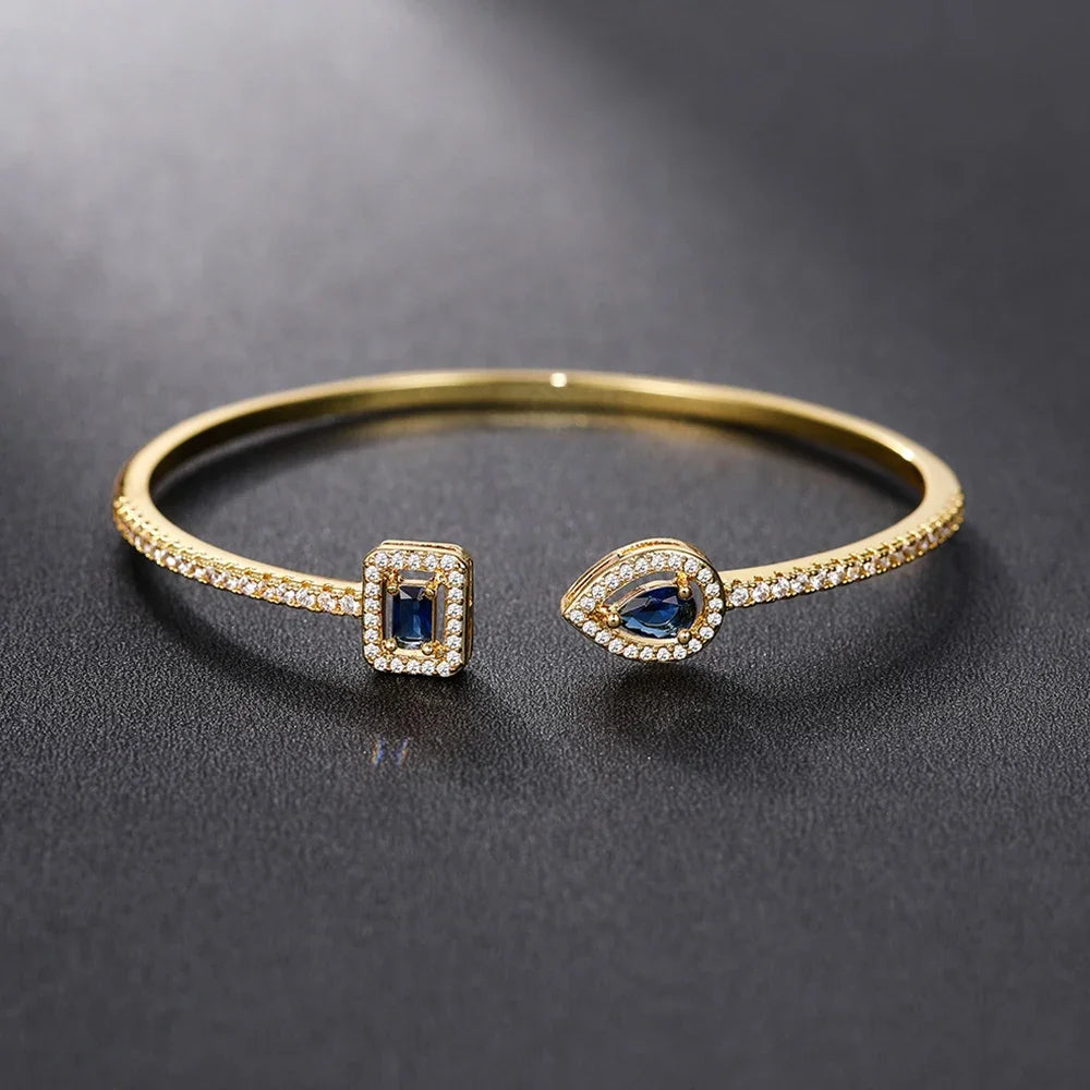 Adjustable Luxury Green White Blue Cubic Zirconia Cuff Bracelet Women