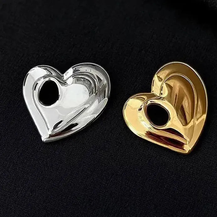 Stainless Steel Heart Brooch Pin for Men and Women Glossy Metal Jewelry