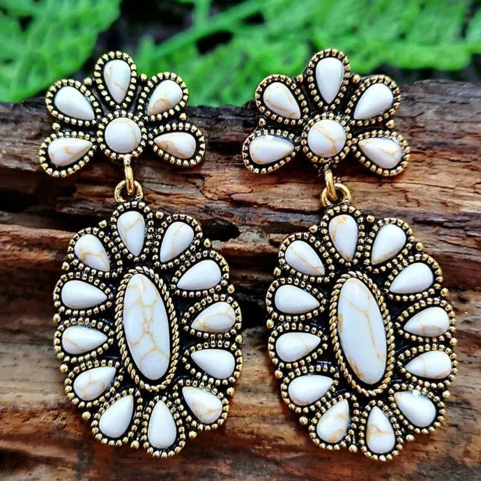 Vintage Elegant Flower Silver Zircon Hook Earrings for Women Ethnic Party Jewelry Gifts