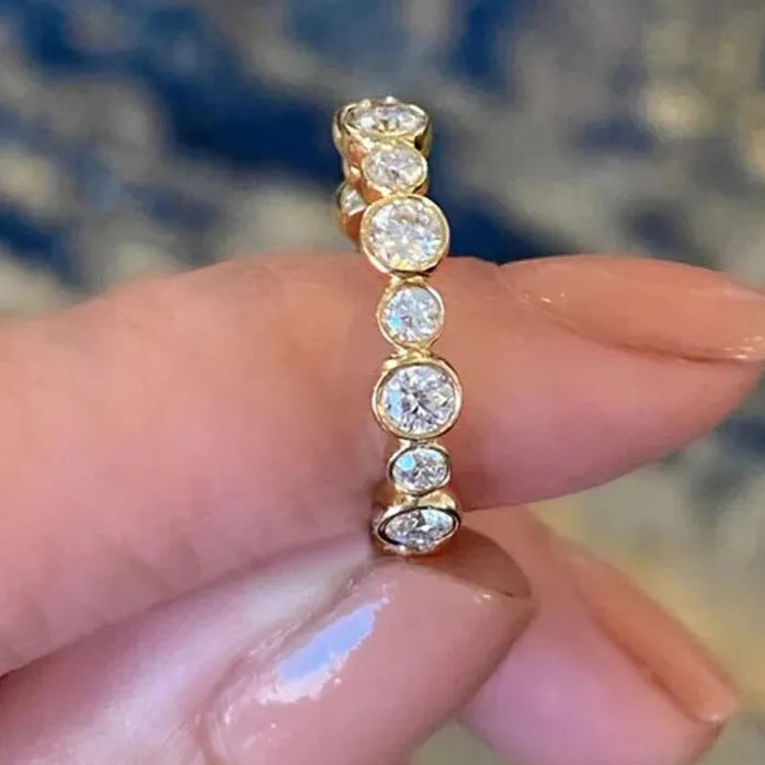 Trendy Geometric Round Cubic Zirconia Ring for Women Silver Gold