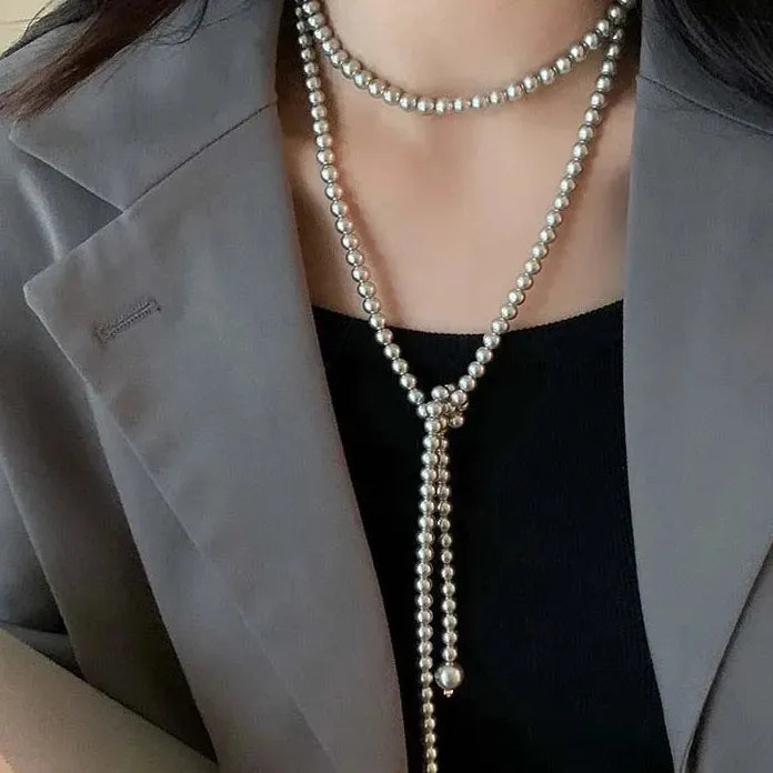 Vintage Gray Imitation Pearl Choker Necklace for Women Elegant Handmade Jewelry