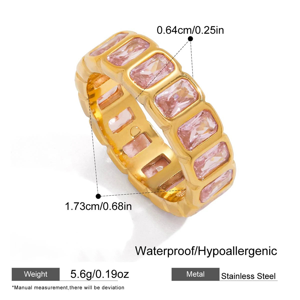 18K Gold Plated 316 Stainless Steel Pink Zircon Waterdrop Knuckle Ring Vintage