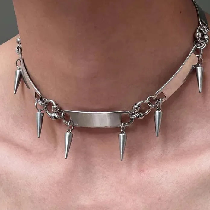 Titanium Steel Rivet Choker Necklace Unisex Punk Hip Hop Metal Collar Jewelry